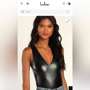 Lulu's Sleek Black Faux Leather Bodysuit